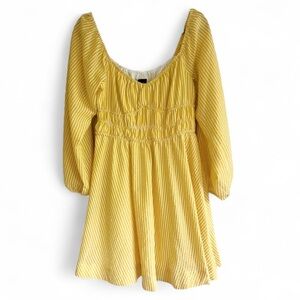 MAISON TARA Butter Yellow Seersucker Milkmaid Prairie Empire Waist Dress | Sz 12